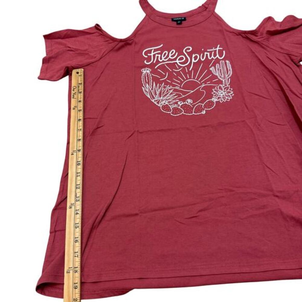 Torrid Free Spirit Desert Graphic Cold Shoulder Boho Western Relaxed Top 0 - Picture 6 of 9